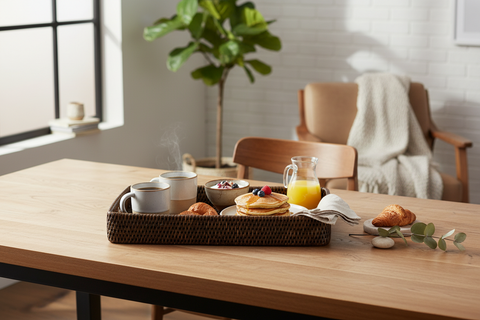 Vassoietto rettangolare in rattan Myanmar ambientato