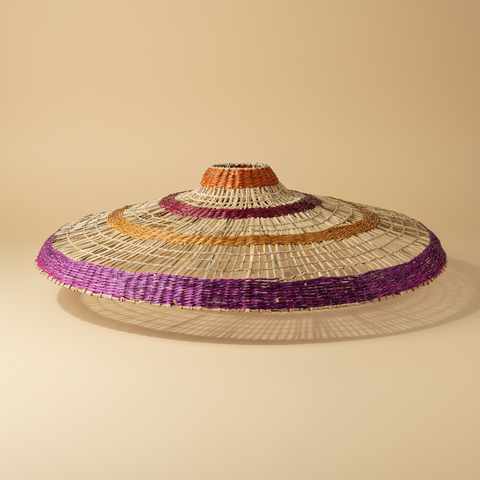 Paralume seagrass viola arancio sfondo beige con ombra