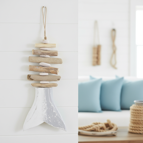 Campanello driftwood appeso in appartamento marino