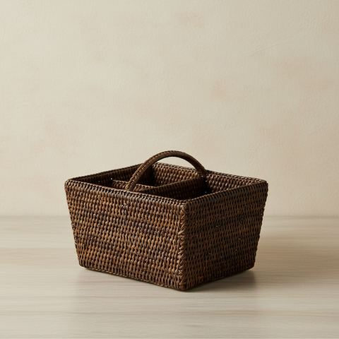 Cestina Myanmar quadrata con divisori su sfondo neutro