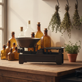 Bilancia decorativa in ferro vintage ambientata in cucina rustica