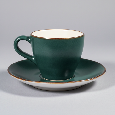 Tazzina verde ceramica su sfondo grigio