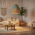 Paralume Ceiling turchese in ambiente boho con luce che crea atmosfera