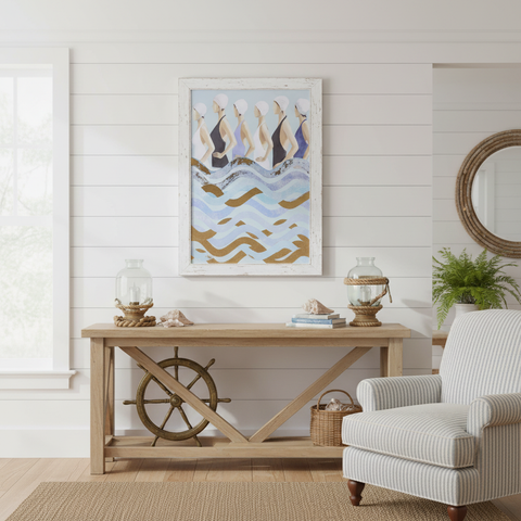 Quadro nuotatrici Gallery in soggiorno stile casa al mare
