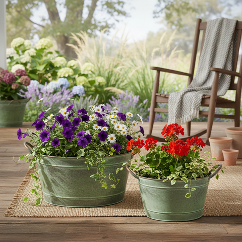 Set contenitori ferro vintage come portavasi in giardino farmhouse