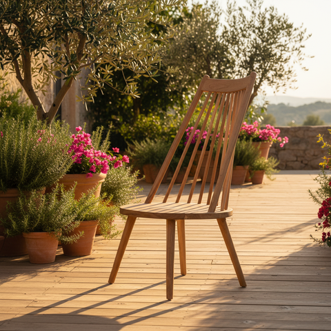 Poltroncina Raggio di Sole in teak indonesiano - ambientazione outdoor naturale