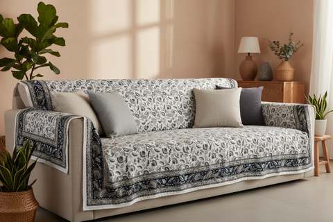 Mezzero Atene come copridivano in soggiorno rustico-contemporaneo