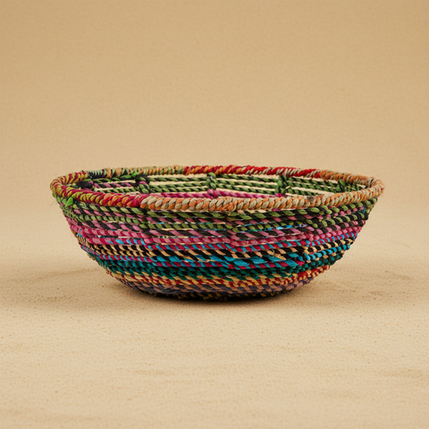 Cesto grande in ferro rivestito cotone riciclato multicolor intrecciato a mano