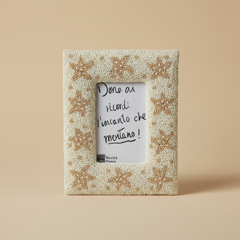 Porta foto Pehoe perline stelle marine su sfondo beige con ombra