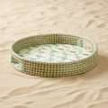 Vassoio rotondo in seagrass con manici e motivo verde menta