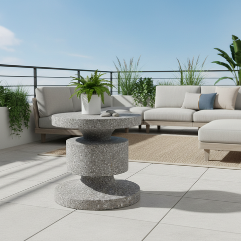 Tavolino In & Out terrazzo grigio su terrazza outdoor moderna