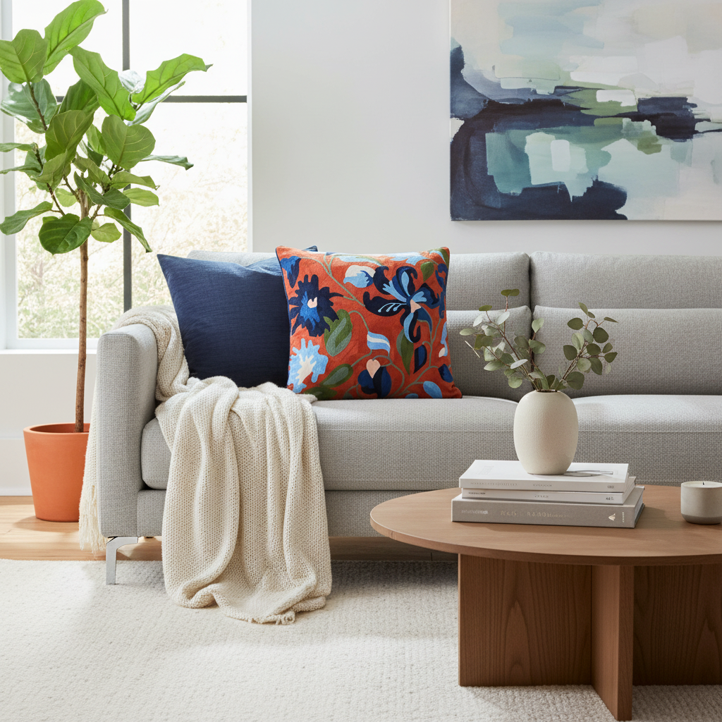 Cuscino decorativo in ambiente living moderno
