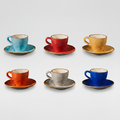 Set 6 tazze espresso colorate su sfondo grigio con ombra