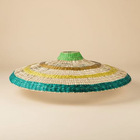 Paralume seagrass verde giallo teal sfondo beige con ombra