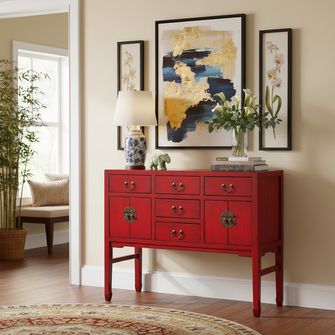 Consolle rossa in ingresso elegante