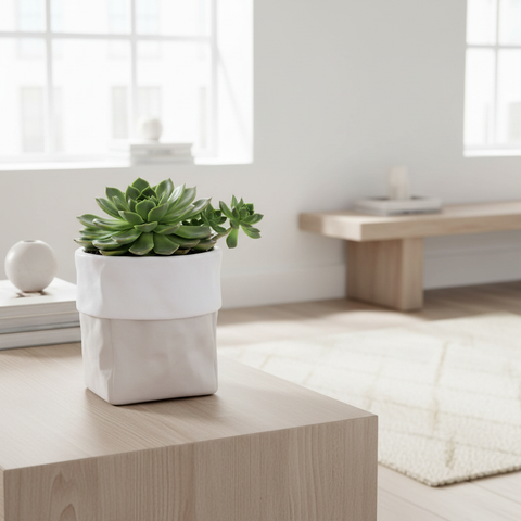 Vaso Paper Cement in cemento in ambiente moderno con pianta