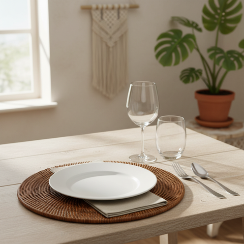 Sottopentola in rattan su tavola apparecchiata