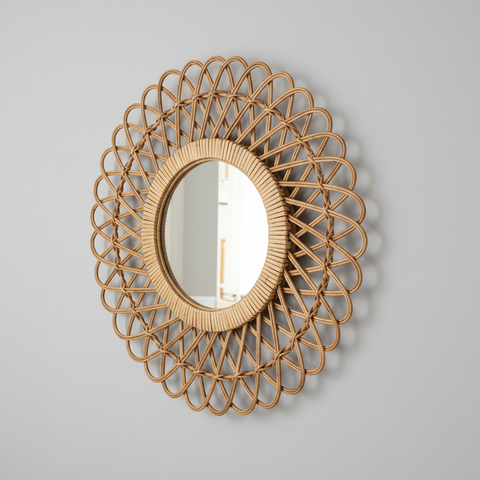 Specchio Kyoto rotondo con cornice in bambù a raggiera sunburst