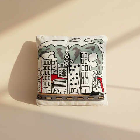 Cuscino Embroidery Skyline sfondo beige