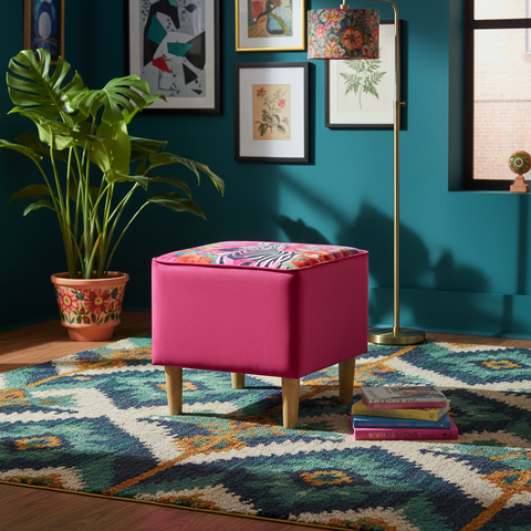 Pouf Malindi Quadrato Zebra ambientato in interno contemporaneo