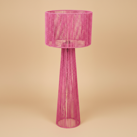 Lampada Cartagena in carta intrecciata fucsia con base e paralume coordinati