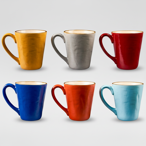 Set 6 tazze colorate su sfondo grigio con ombra