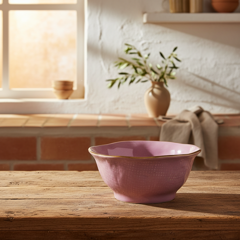 Ciotola rosa ceramica in cucina mediterranea