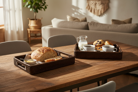 Set vassoi Myanmar ambientati su tavola con colazione