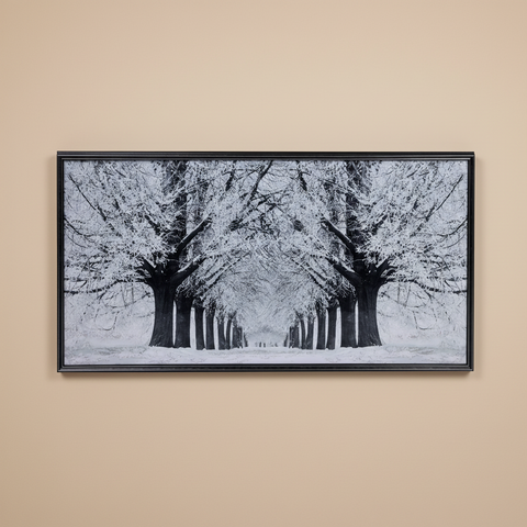 Quadro viale alberato su sfondo beige sabbia neutro