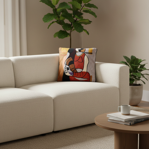 Cuscino Embroidery Donna in Relax su divano in appartamento