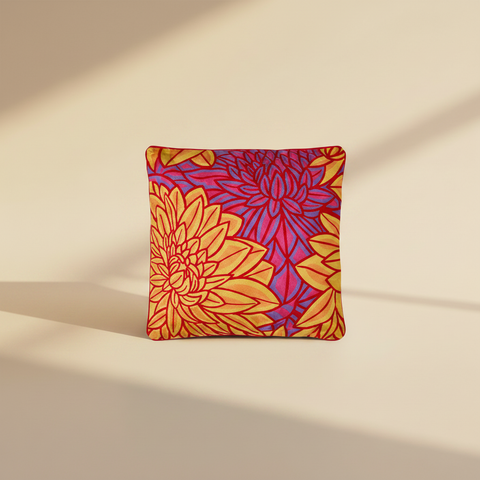 Cuscino Embroidery Fiori di Dalie sfondo beige