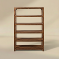 Scaffale 5 ripiani in legno riciclato su sfondo beige con ombra
