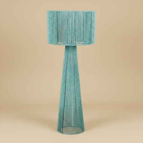 Lampada Cartagena in carta intrecciata azzurra con base e paralume coordinati