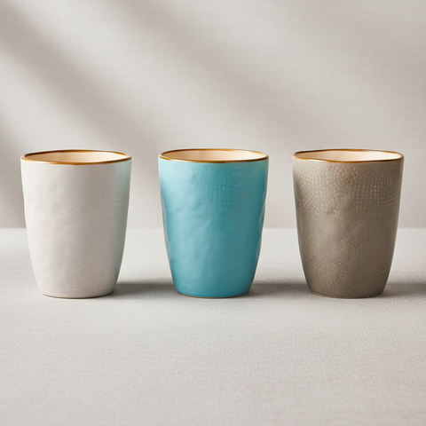 Set bicchieri colorati con bordo dorato - sfondo grigio