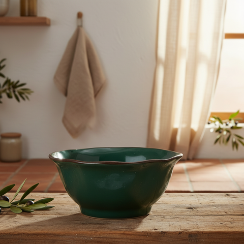 Ciotola verde ceramica in cucina mediterranea