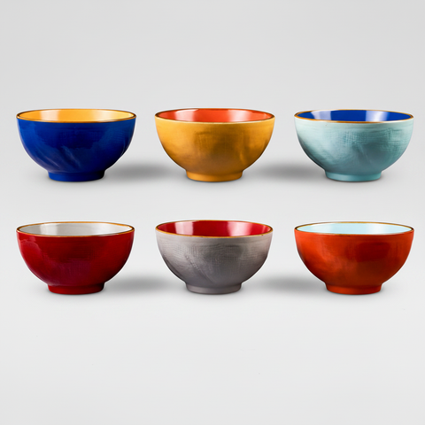 Set 6 ciotole colorate su sfondo grigio con ombra