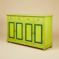 Credenza Greenfield verde lime con 4 cassetti e 4 sportelli, finitura vintage
