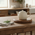 Sottopentola rotondo in legno riciclato ambientato in cucina rustica