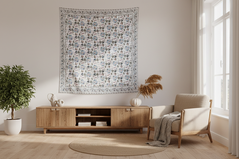 Mezzero Paros 170x260 cm con motivi floreali ambientato in appartamento moderno