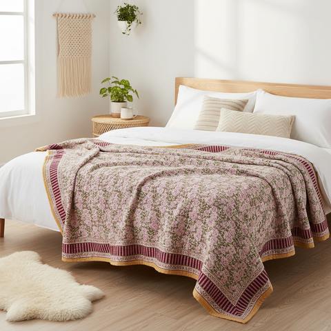 Mezzero Lerici rosa drappeggiato su letto in ambiente romantico