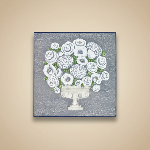Pannello decorativo floreale 3D con rose e peonie su sfondo beige
