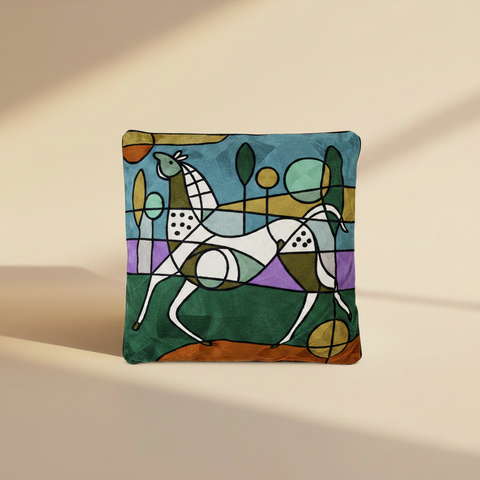 Cuscino Embroidery Cavallo Cubismo sfondo beige
