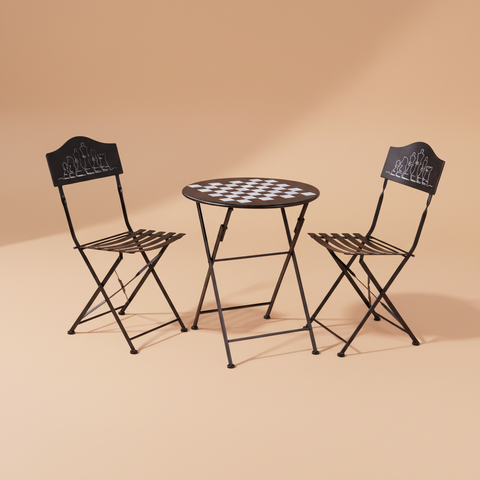 Set Game tavolino scacchiera nero con due sedie - sfondo neutro