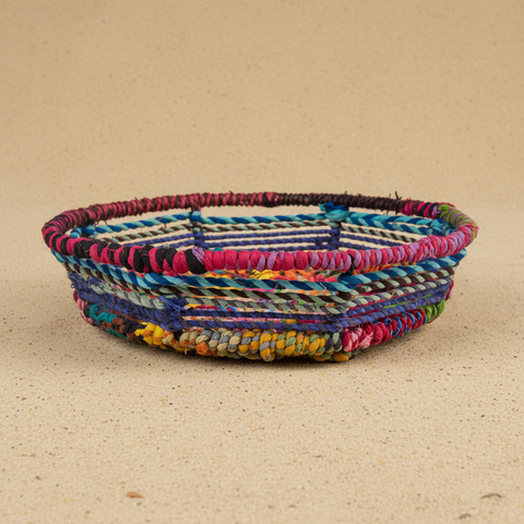 Cesto in ferro rivestito cotone riciclato multicolor intrecciato a mano