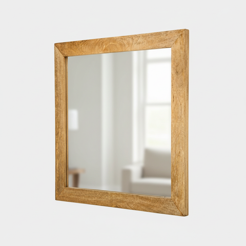 Specchio Les Bains Douches quadrato con cornice in legno di mango dorato