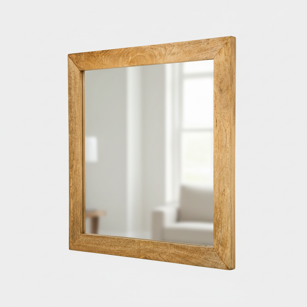 Specchio Les Bains Douches quadrato con cornice in legno di mango dorato