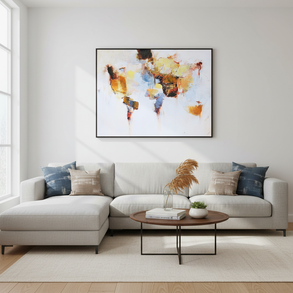 Quadro mappa mondo Gallery in soggiorno moderno contemporaneo