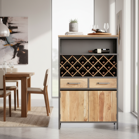 Cantinetta portabottiglie industrial in sala da pranzo