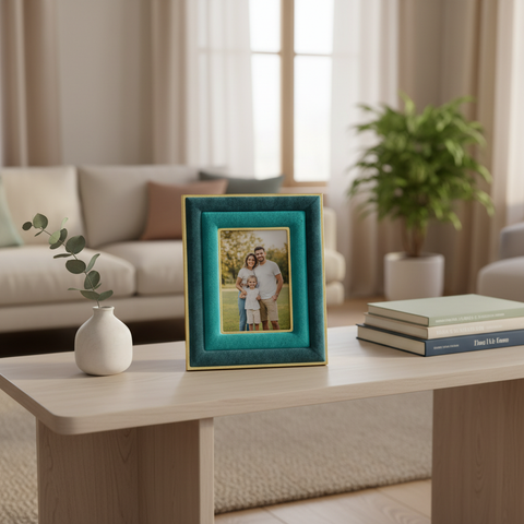 Cornice Eibsee Small turchese in ambiente living elegante