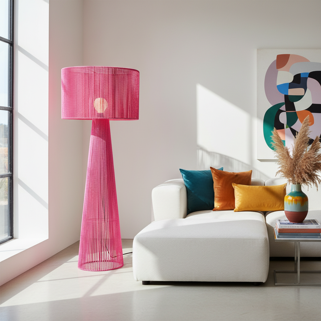 Lampada da terra rosa in ambiente